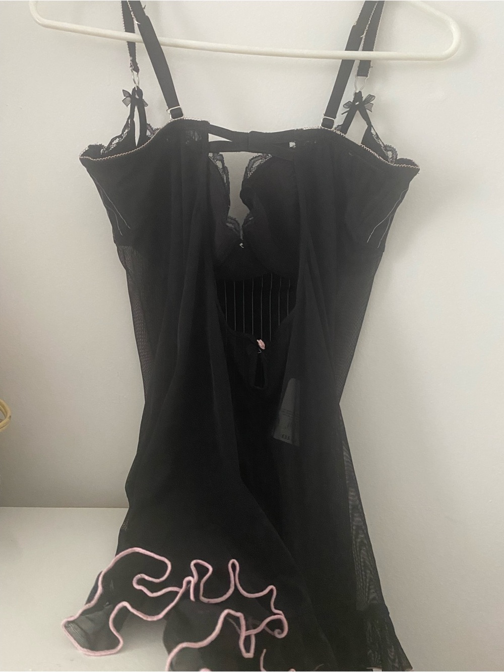 Black Sheer Chemise with Pink Trim